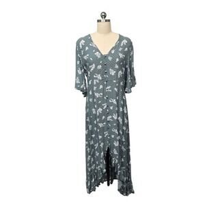 Ivy City Co Dress Womens‎ Large Sage Green Floral Maxi Button Front Ruffle Hem